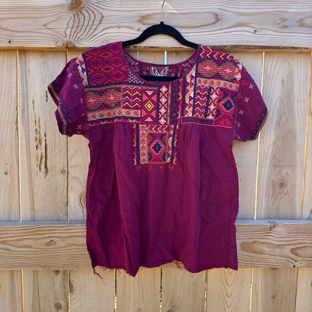 Johnny Was Burgundy Embroidered Blouse